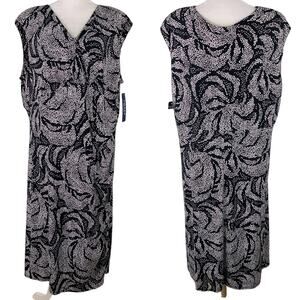 Chaps Dress 24/24W Black Cream V-Neck Cap Sleeves Stretch New